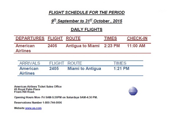 Antigua News: American Airlines Flight Schedule: September October